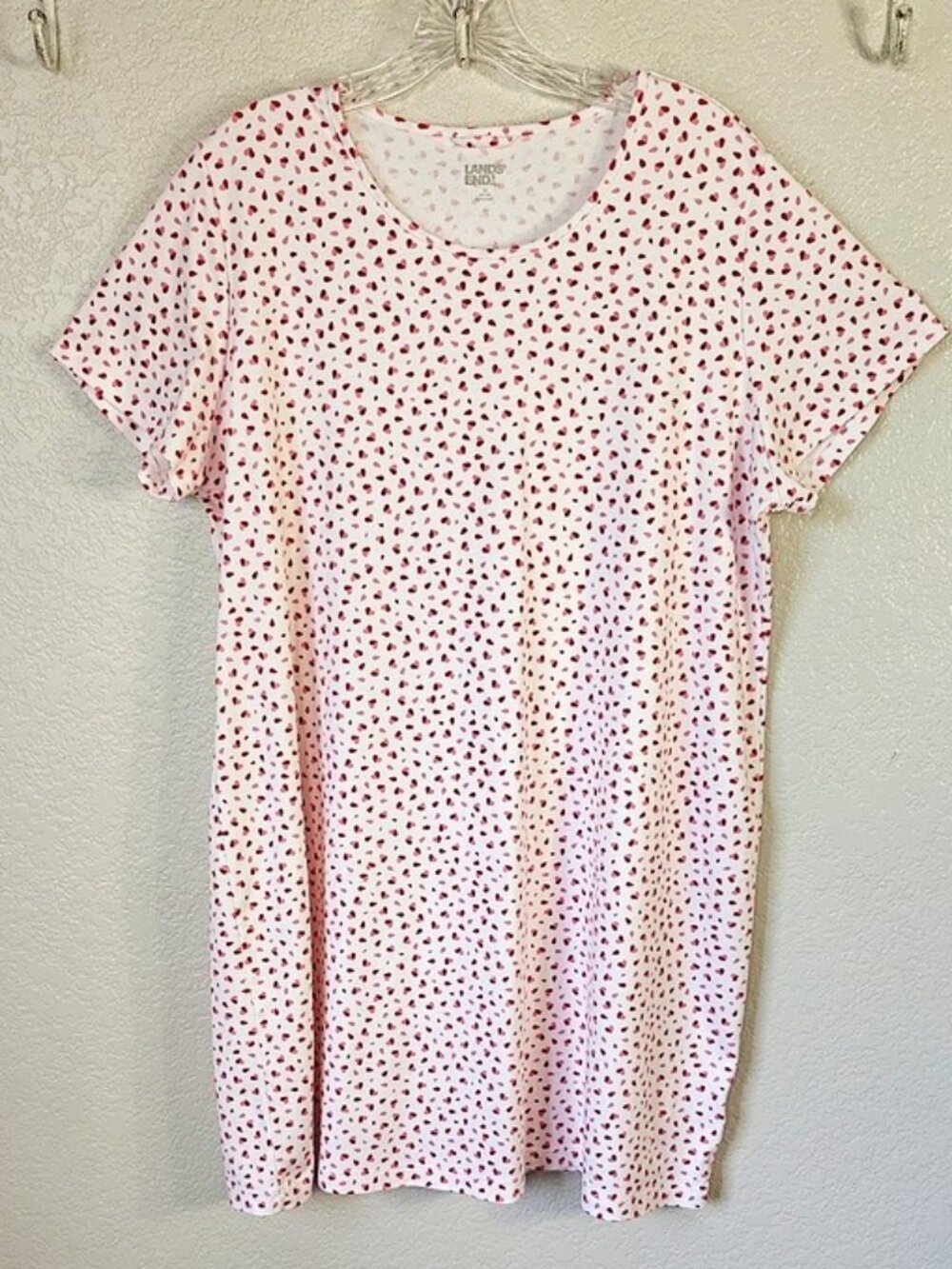Lands' End 1X Nightgown Sleepshirt Cotton Interlock Pink & Red Hearts